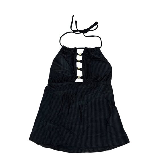 Salt + Cove Junior XS Ribbed Plunge Halter Tankini Top Black NWT 9401 - Picture 2 of 16